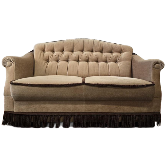 Vintage Beige Tweezit / Zetel / Canapé Met Franjes 1