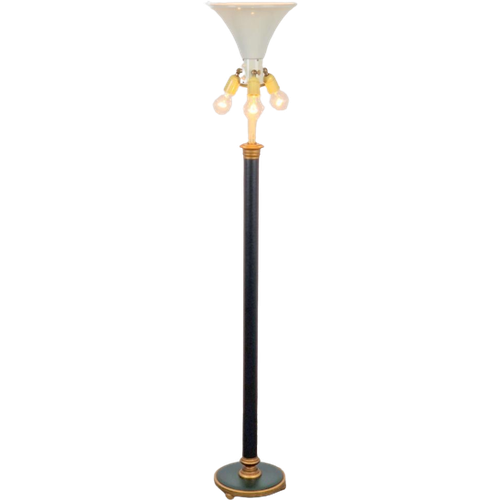 Vintage Neoclassic Groen Leer Vloerlamp Goud Regency Leder
