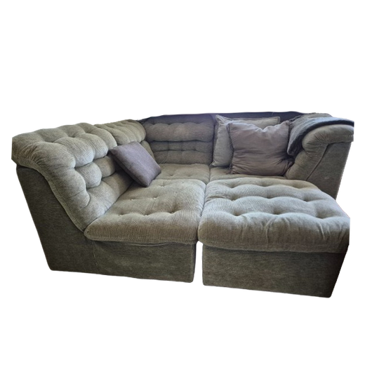 Modulaire Vintage Olijfgroene Ribstof Bank (70s, Elementen) 1