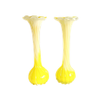 2 - Set Soliflore Één Bloemsvazen In Opaline Glas Geel, Italie Jaren '70 thumbnail 1