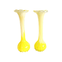 2 - Set Soliflore Één Bloemsvazen In Opaline Glas Geel, Italie Jaren '70