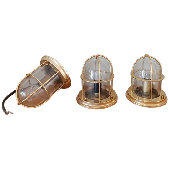 Set Van 3 Vintage Gouden Schip Stijl Plafondlampen 1