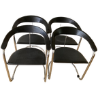 4 Italiaans Design Tuigleer Chroom Buisframe Stoelen thumbnail 1
