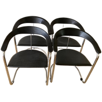 4 Italiaans Design Tuigleer Chroom Buisframe Stoelen