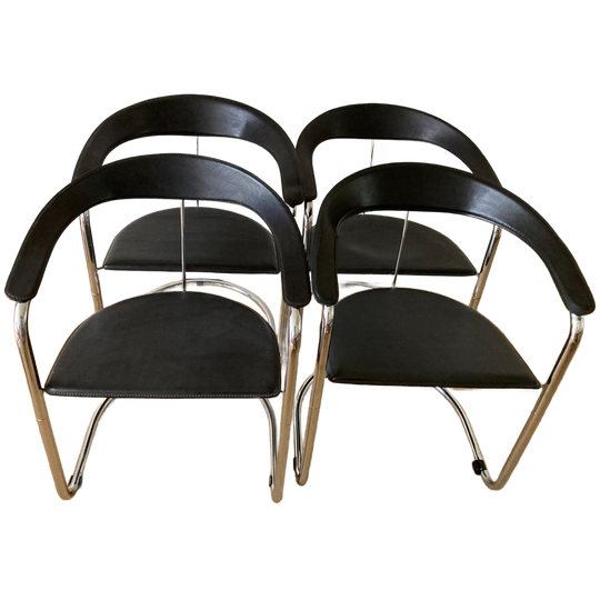 4 Italiaans Design Tuigleer Chroom Buisframe Stoelen 1