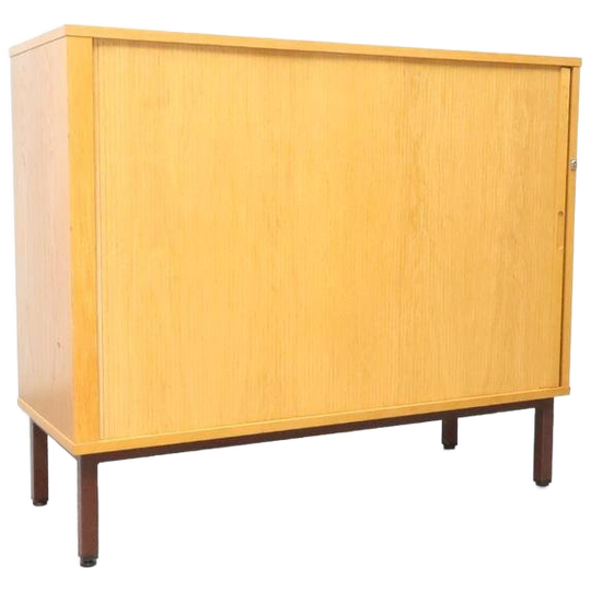 Vintage Deense Archiefkast Wandmeubel Blond Eiken 1