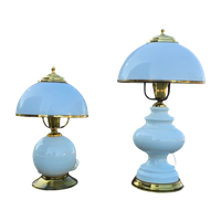 2 X Classic White Opaline Glass Table Lamps 1970s