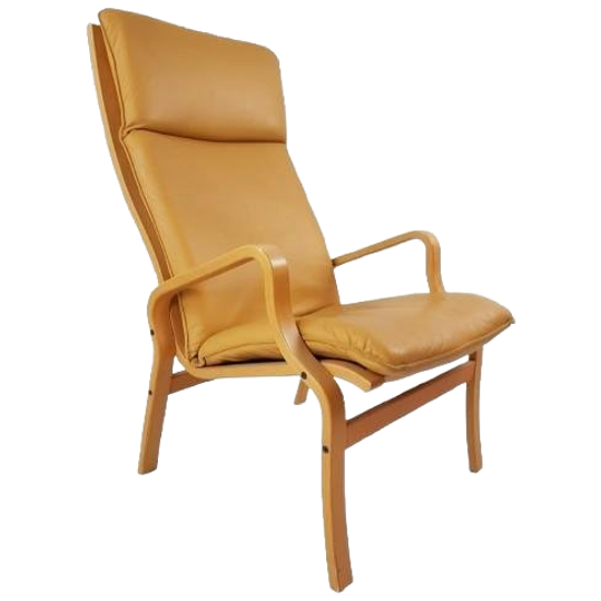 Vintage Fauteuil Okergeel Leer Leather Chair Ostergaard 1