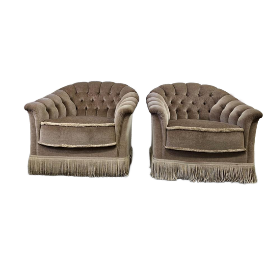 Set Van 2 Vintage Eenzitten / Fauteuils / Zetels Met Franjes 1