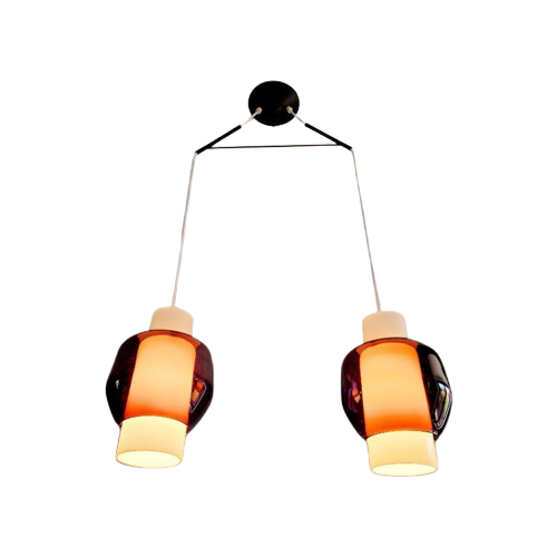 Scandinavische Dubbele Hanglamp In Opaline En Amethistglas