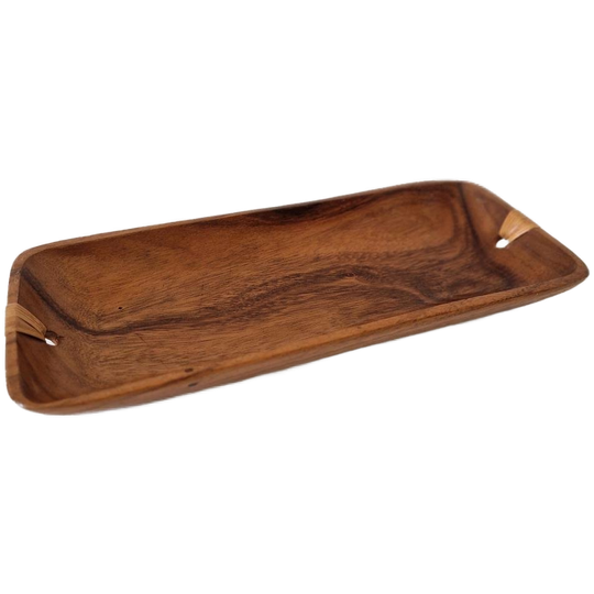 Vintage Houten Schaal Met Bamboe Fruitschaal 1