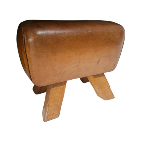 Prachtige Vintage Leren Kruk / Bankje / Turnbok 1