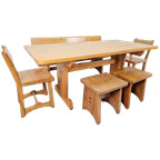 Vintage Eetkamer Set Schragentafel Bank Stoelen Krukken ´60 thumbnail 1