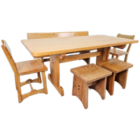 Vintage Eetkamer Set Schragentafel Bank Stoelen Krukken ´60
