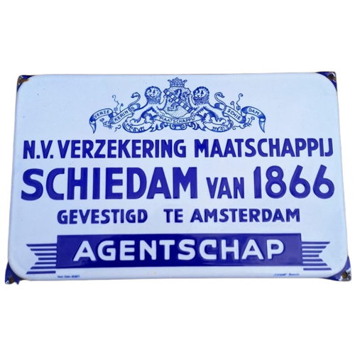 Emaille Bord N.V. Verzekering Maatschappij Schiedam Van 1866