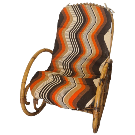 Vintage Rotan Schommelstoel Met Kussen 1