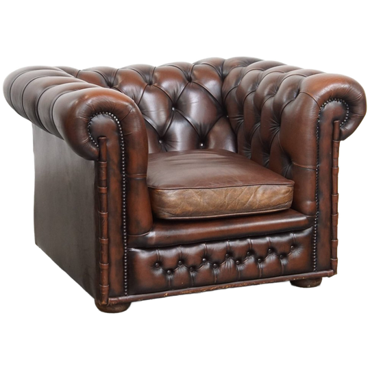Klassieke En Luxe Donkerbruine Engelse Rundleren Chesterfield Fauteuil Met Siernagels 1