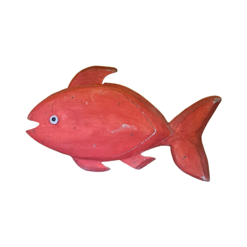 Grote Oranje Houten Vis Eind 20E Eeuw