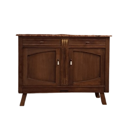Vintage Commode Houtkleur Met Marmeren Blad ‘lev’ 1