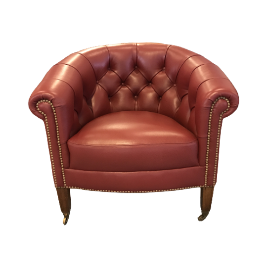 Compacte Engelse Chesterfield Tubchair Bordeaux Nieuwstaat 1