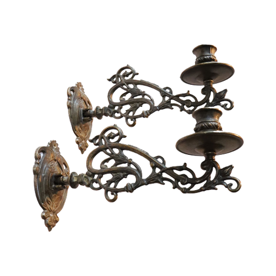 Set Van 2 Antieke Piano Wand Kandelaars Art Nouveau,1910/1920 1