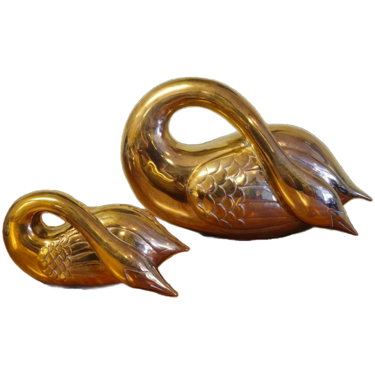 Vintage Zware Messing Zwanen Zwaan Vogels Beelden 1