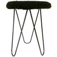 Vintage Kruk Met Hairpin Legs En Vachtje Klein Krukje 60's