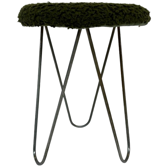 Vintage Kruk Met Hairpin Legs En Vachtje Klein Krukje 60's 1