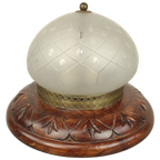 Houten Plafondlamp Met Geslepen Glas thumbnail 1