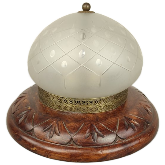 Houten Plafondlamp Met Geslepen Glas 1