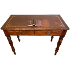 Magnifiek Bureau Werktafel Leer En Ingelegd Met Bladgoud 19e Eeuws Frans thumbnail 1