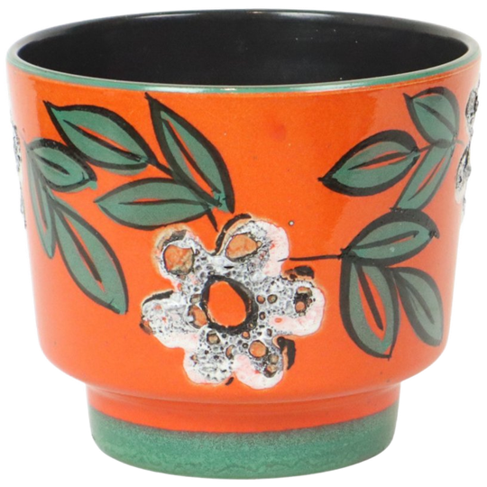 Vintage Oranje Bloempot Fat Lava Bloemen Keramiek 1
