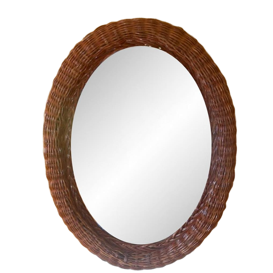 Vintage Rotan Wandspiegel Ovaal – Jaren 70 1