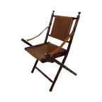 Officer’S Chair - Wood And Leather Upholstery - Military Campaign Style thumbnail 1