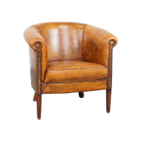Subtiele, Cognac-kleurige Schapenleren Clubfauteuil Met Een Tijdloos Design En Correct Afgewerkt