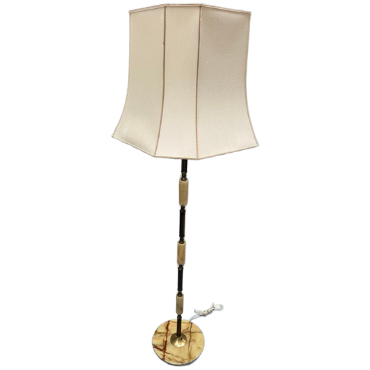 Vintage Vloerlamp Messing Met Onyx Marmer 1