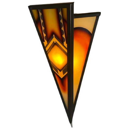 Art Deco / Amsterdam School (Style) - Stained Glass Wall Sconce - Bronze Frame - In The Style Of