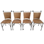4 Wrought Iron Wicker Seat Dining Chairs From 1980 thumbnail 1