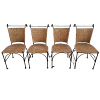 4 Wrought Iron Wicker Seat Dining Chairs From 1980
