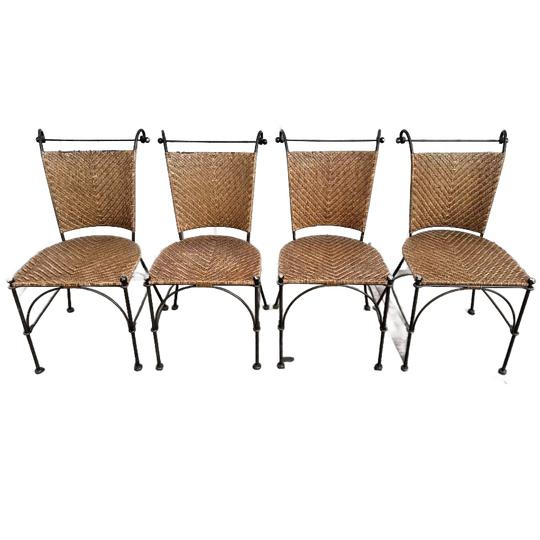 4 Wrought Iron Wicker Seat Dining Chairs From 1980 1