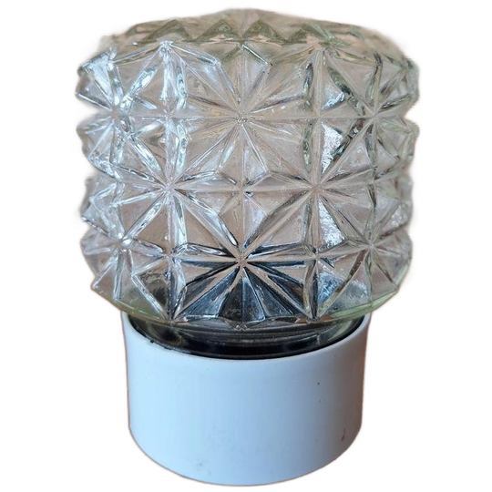 Vintage Glas Plafond Lamp, Plafoniere, Helder Reliëf Glas 1