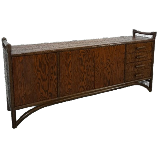 Hout Met Bamboe Dressoir Met Lades, Vintage Sideboard 1