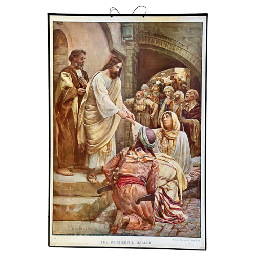 Vintage Religieuze Print Op Karton: “ The Wonderful Healer “