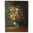 Kleurrijk Bloemen Stilleven Amateur Schilderij Gesigneerd 40cm thumbnail 1