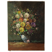 Kleurrijk Bloemen Stilleven Amateur Schilderij Gesigneerd 40cm
