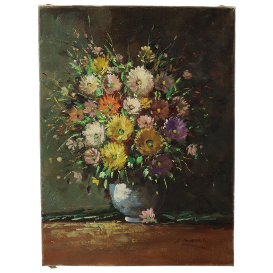 Kleurrijk Bloemen Stilleven Amateur Schilderij Gesigneerd 40cm 1