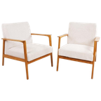 2 Vintage Fauteuils Crème Japandi Stijl Ribstof Nieuw Oak thumbnail 1