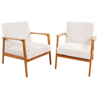 2 Vintage Fauteuils Crème Japandi Stijl Ribstof Nieuw Oak