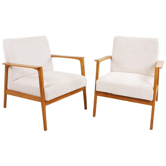 2 Vintage Fauteuils Crème Japandi Stijl Ribstof Nieuw Oak 1