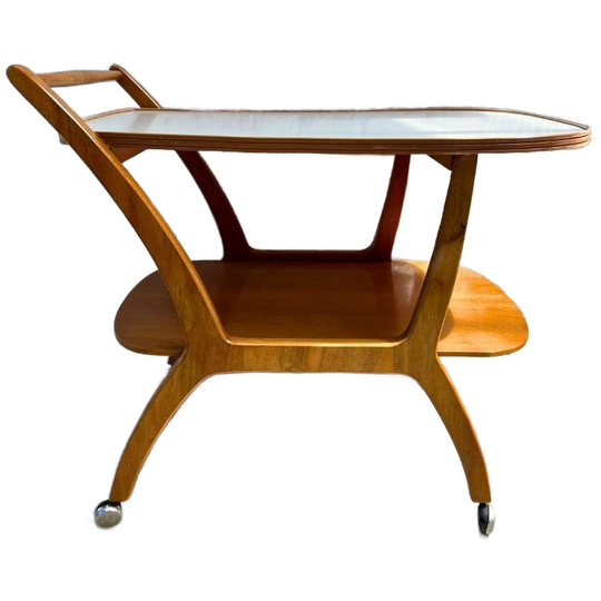 Barcart, Serveerwagen, Trolley Teakhout, Wit Blad Midcentury 1